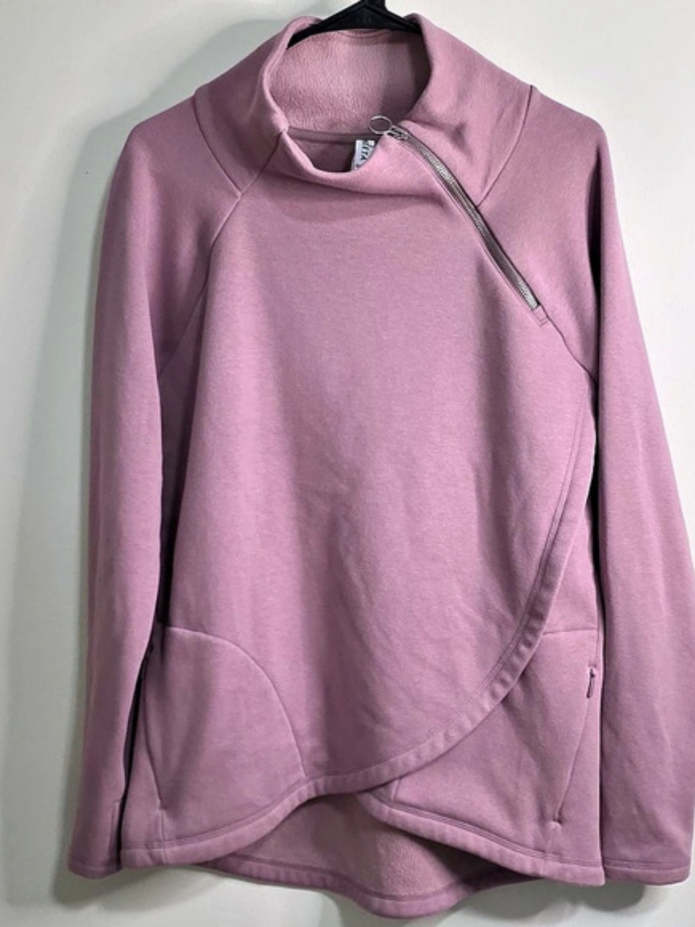Athleta Cozy Karma Asym Pullover Pink Zip Front Size Medium